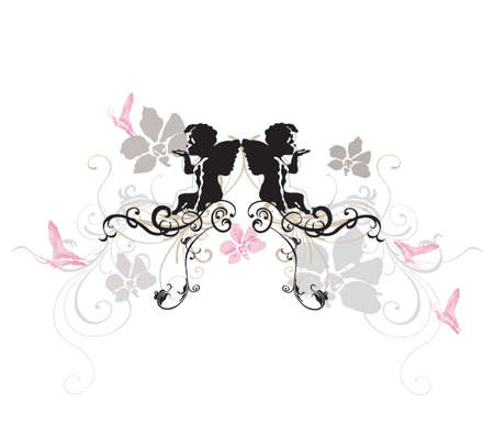 Illustration of angels and retro patternsのイラスト素材