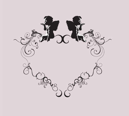 Illustration of a retro frame with angelsのイラスト素材