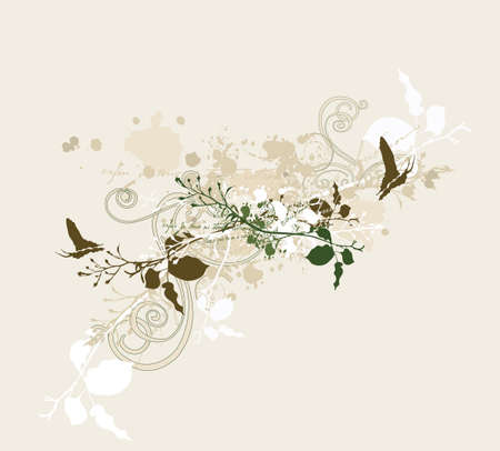 Illustration of leaves and butterfliesのイラスト素材