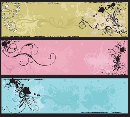 Set of decorative banners with grungy patternsのイラスト素材