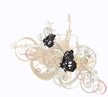 Illustration of butterflies and decorative patternsのイラスト素材