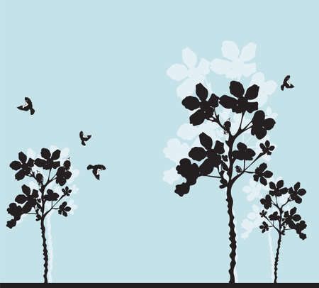 Illustration of trees and birdsのイラスト素材