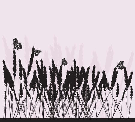 Illustration of weeds and butterfliesのイラスト素材