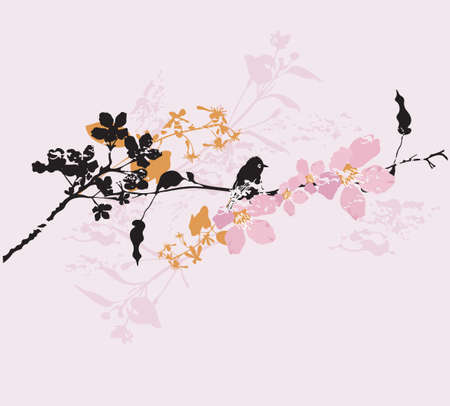 Illustration of a bird on a tree のイラスト素材
