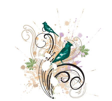 Illustration of birds and decorative patternsのイラスト素材