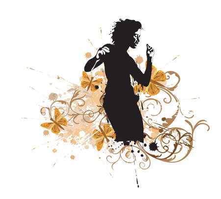 Illustration of a dancing woman and butterfliesのイラスト素材