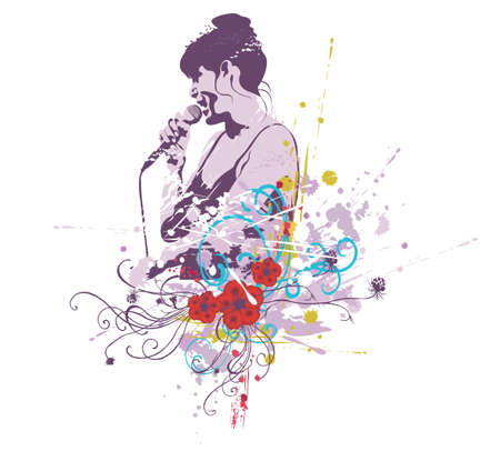 Illustration of a singer and grungy patternsのイラスト素材