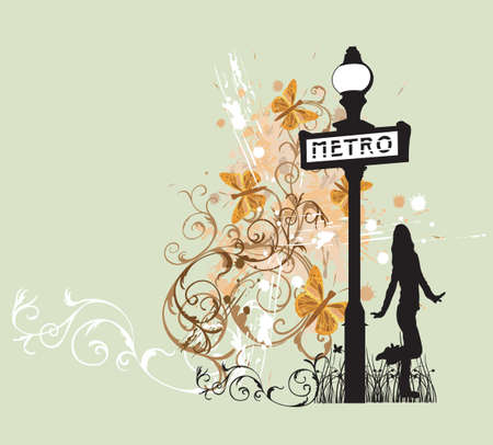 Illustration of a female silhouette and decorative patternsのイラスト素材
