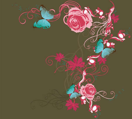 Illustration of roses and butterfliesのイラスト素材