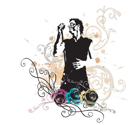 Illustration of a singer on a grungy backgroundのイラスト素材