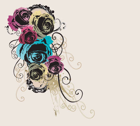 Illustration of roses on a grungy backgroundのイラスト素材