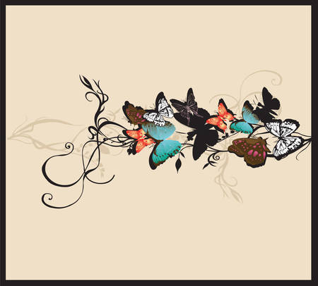 Illustration of butterflies and retro patternsのイラスト素材