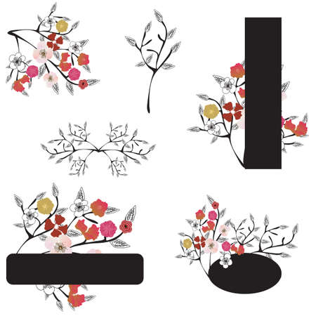 Set of floral design elementsのイラスト素材