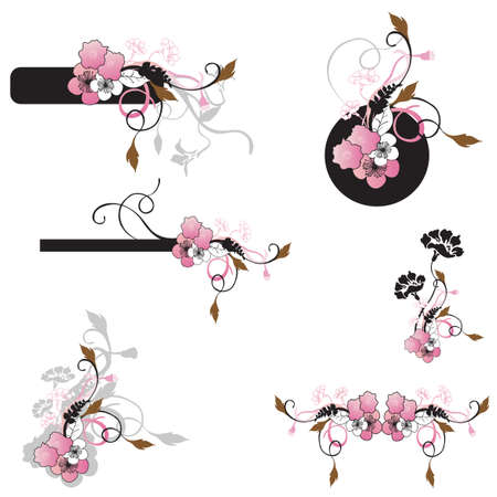 Set of floral design elementsのイラスト素材
