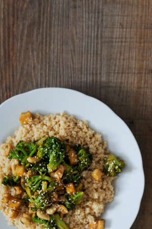 Fresh delicious meal. Broccoli, cous cous.の写真素材