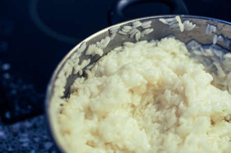 Fresh cooked rice in a potの写真素材