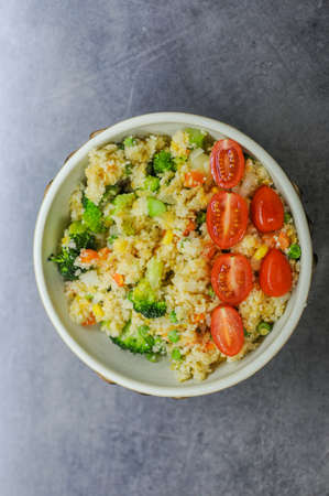 Fresh delicious meal. Broccoli, cous cous.