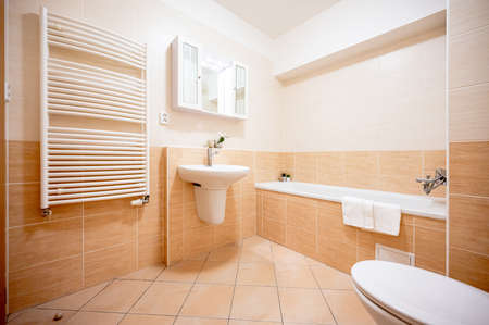 A bathroom restroom in an apartment.