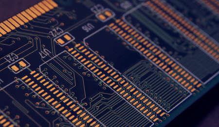 Computer motherboard, electronic components on circuits board, printed electronic board(PCB). Close...