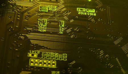 Computer motherboard, electronic components on circuits board, printed electronic board(PCB). Close...