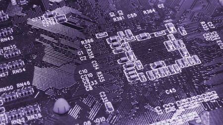 Computer motherboard, electronic components on circuits board, printed electronic board(PCB). Close...