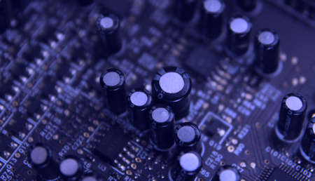 Computer motherboard, electronic components on circuits board, printed electronic board(PCB). Close...