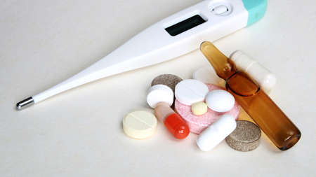 Pharmacy theme, tablets, pills capsule heap mix therapy drugs with medicine antibiotic and...