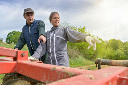 Instruction for the setting of the agricultral machinery behing the tractorの写真素材