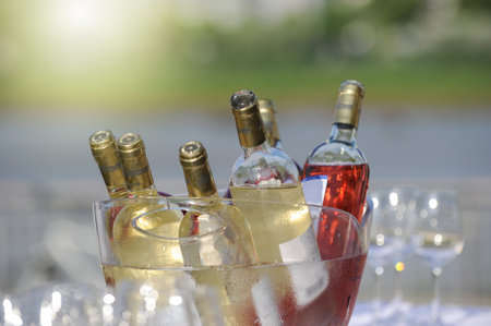view of bottles of wine for a partyの写真素材