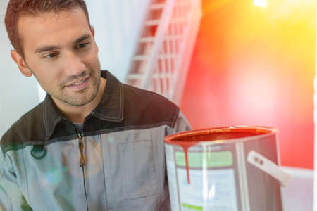 Painter prepares to start paintingの写真素材