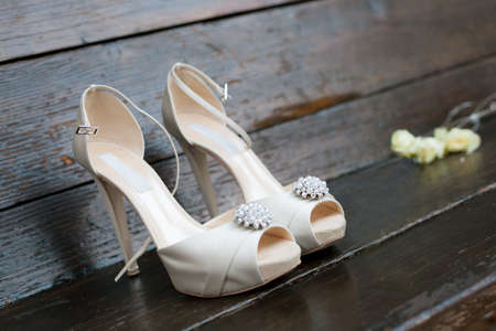 beautifulst white shoes from brideの写真素材