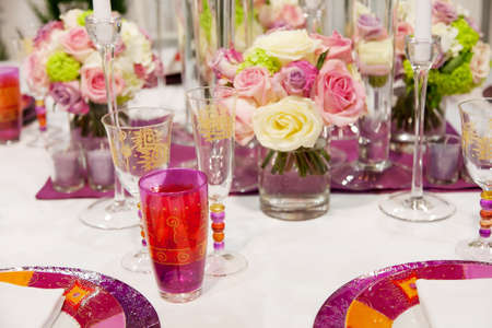 Tables decorated for a party or wedding reception