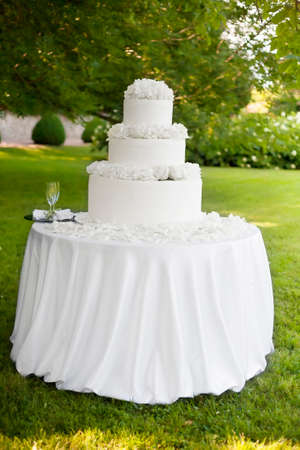 beautiful wedding cake with rosesの写真素材
