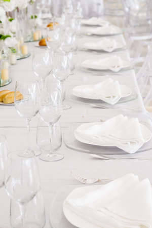 Tables decorated for a party or wedding receptionの写真素材