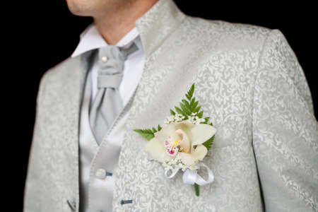 boutonniere in tuxedo lapelの写真素材