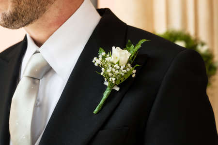 boutonniere in tuxedo lapelの写真素材