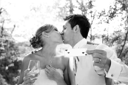 Wedding, Beautiful Romantic Bride and Groom Kissingの写真素材