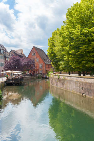 Colmar, Petit Venice, water canal and timbered houses. Alsace, France.