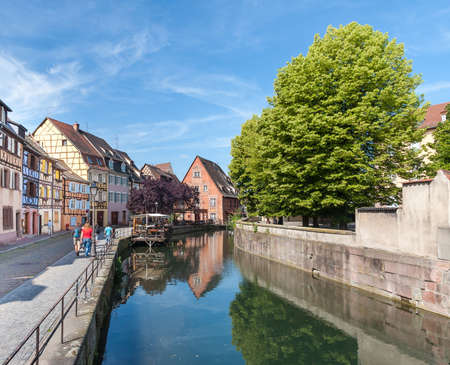 Colmar, Petit Venice, water canal and timbered houses. Alsace, France. July 20 2015のeditorial素材