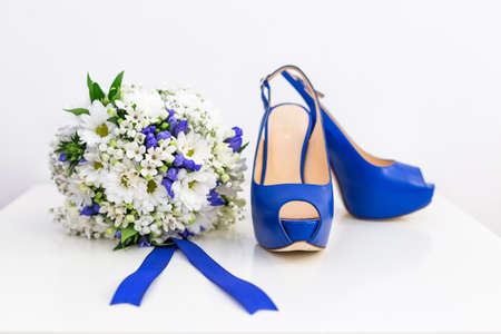 beautiful white shoes from brideの写真素材