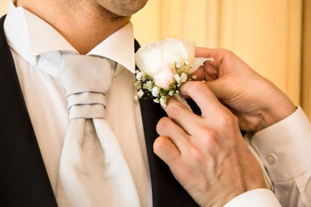 boutonniere in tuxedo lapelの写真素材