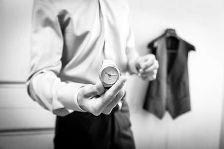 stylish watch on a hand at the manの写真素材