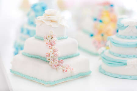 Beautiful white wedding cakeの写真素材