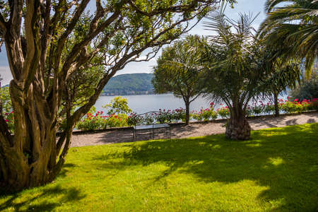 Landscape with Island Bella, on Maggiore lake, Stresa, Italyの写真素材