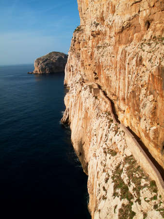 Stairways cave of Neptune Grotto in Alghero in Sardinia  italyの写真素材