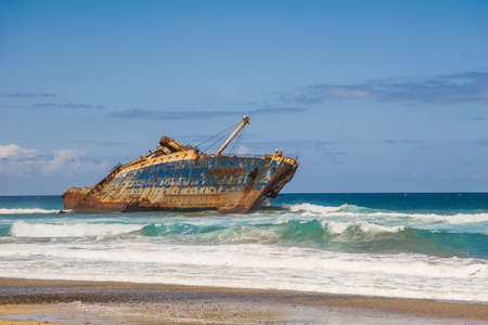 wreck of fomer ship "American Star" off the coast of Fuerteventuraの写真素材