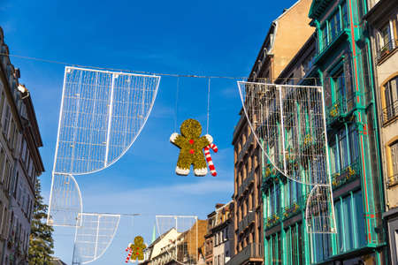 Strasboug December 2015 .Christmas decoration in Christmas market, Alsace, France.のeditorial素材