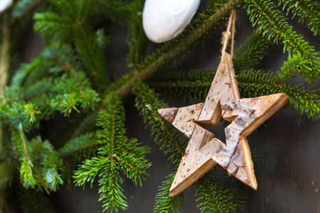 Closeup of Christmas-tree decorationsの写真素材