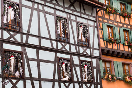 STRASBOURG, FRANCE - DECEMBER 29 2015: Christmas decoration with Santa  Claus in medieval city of Strasbourg which is considered as a Capital of Christmas.のeditorial素材