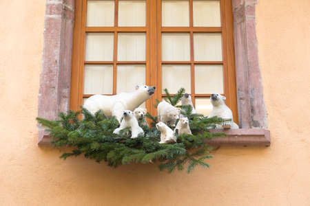 STRASBOURG, FRANCE - DECEMBER 29 2015: Christmas decoration with white bear in medieval city of Strasbourg which is considered as a Capital of Christmas.のeditorial素材